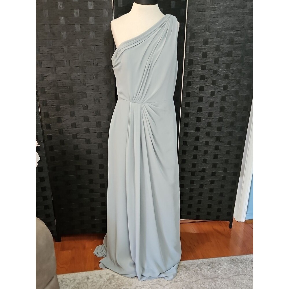 NWT Monique Lhuillier Sea One-Shoulder Maxi Evening Dress Size 12 - Picture 2 of 10